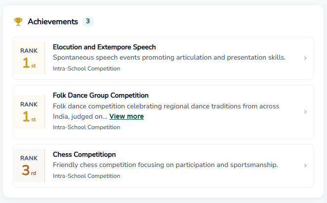 Participation log with dated activities and clubs